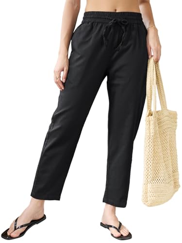 Bewakoof Womens Solid Regular Fit 87% Cotton;13% Linen Casual Pants_628262_Black_36