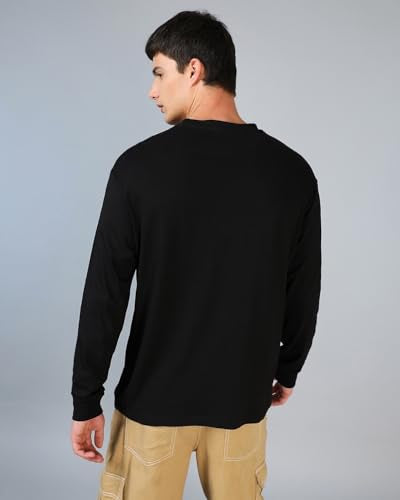 Bewakoof MenS Solid Black Round Neck Full Sleeve Oversized T-Shirt