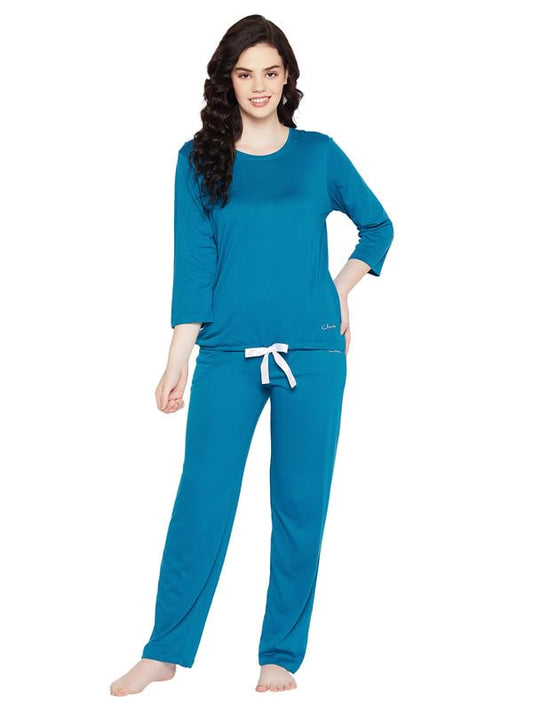 Clovia Womens Modal Solid Top & Pyjama Set (LS5633R08_Navy Blue_XXL)