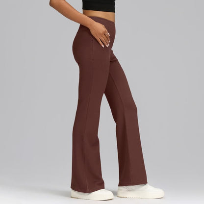 BlissClub Womens RibSupreme Flare Pants, Flared Silhouette, Concealed Zipper Pocket, High-Rise Waistband, Sculpting fit,Tall Var