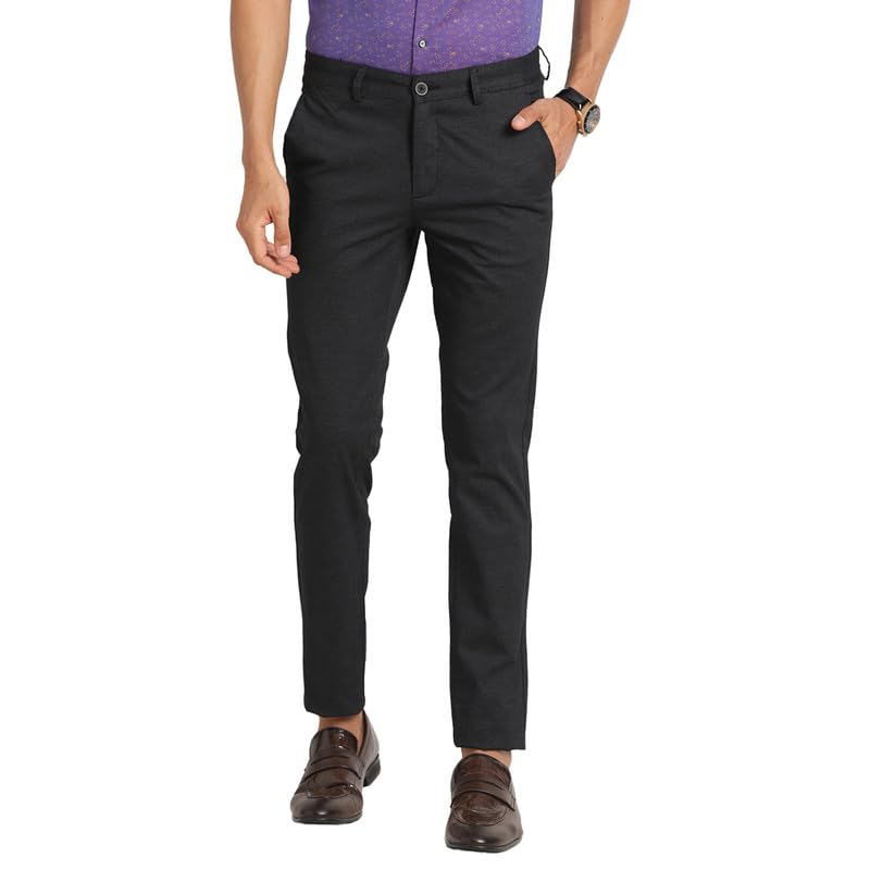 Turtle Men Cotton Stretch Black Print Narrow Fit Casual Trouser