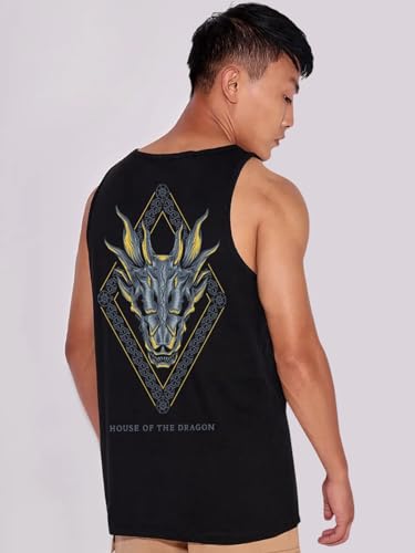 Bewakoof Official House Of The Dragon Merchandise MenS Graphic Printed Regular Fit Sleeveless Round Neck Cotton Vest_539997_Bla