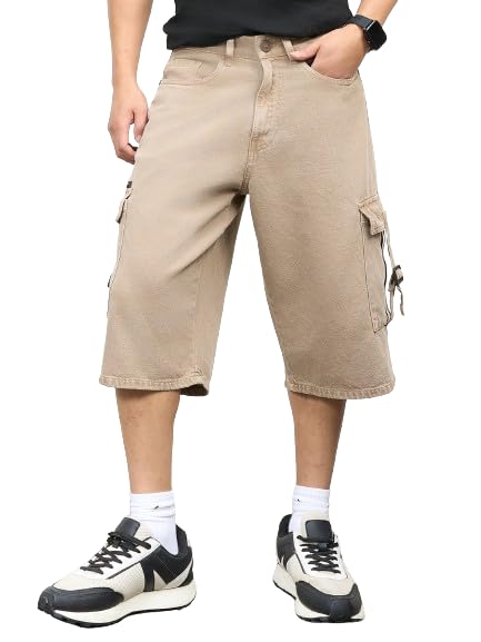 Hubberholme Men Cotton Relaxed Fit Mid-Rise Knee Length Shorts 1 Beige
