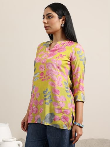 Libas WomenS Silk Blend Printed Regular Tunic Shirt (98198 Yellow