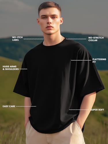 Nobero MenS Graphic Print Oversized Fit T-Shirt (1M-Twrt-C1018-Bl_Be Yourself-Black