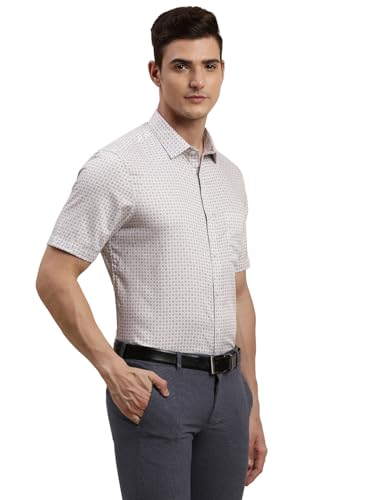 Turtle Men Regular Fit Printed Pure Cotton Grey Formal Shirt