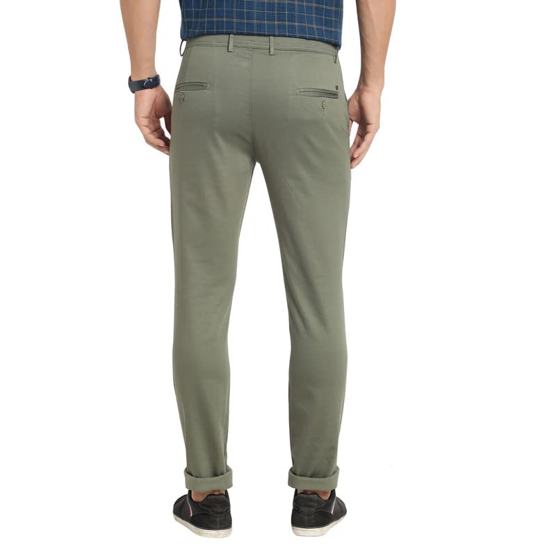 Turtle Men Cotton Olive Printed Narrow Fit Stretchable Casual Trousers