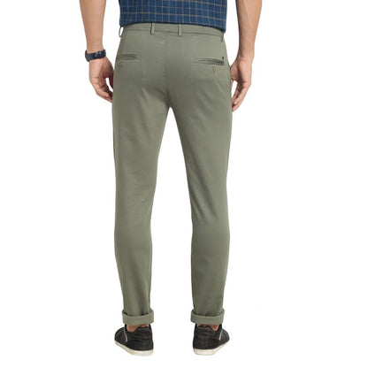 Turtle Men Cotton Olive Printed Narrow Fit Stretchable Casual Trousers