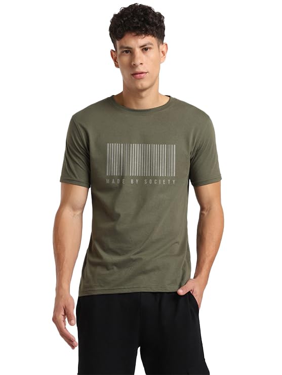 Nobero MenS Regular Fit T-Shirt (1M-Twts-C0812-Og_Olive Green