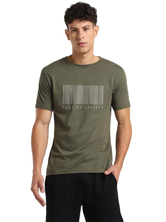 Nobero MenS Regular Fit T-Shirt (1M-Twts-C0812-Og_Olive Green