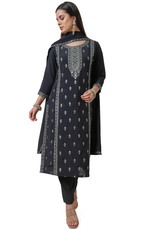 Soch Womens Black Chanderi Blend Sequin Embellished Suit Set