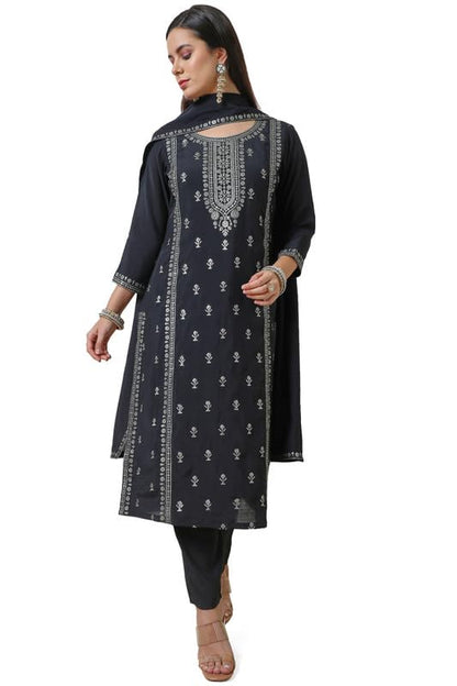 Soch Womens Black Chanderi Blend Sequin Embellished Suit Set