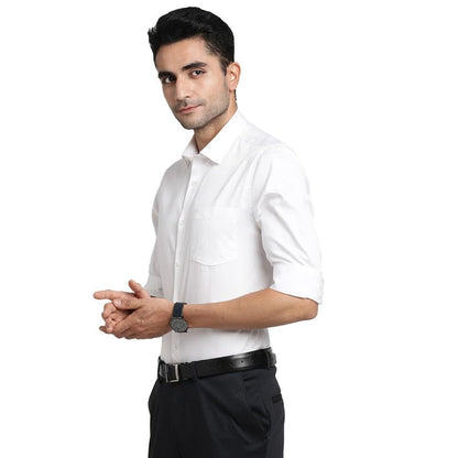 Turtle Men 100% Cotton White Solid Slim Fit Formal Shirts