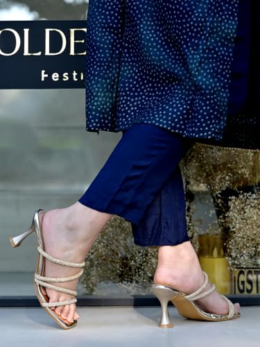 Shoetopia Golden Embellished Heels for Women & Girls, Size 6 UK, Model Fancy-1256