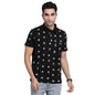 Turtle Men Cotton Stretch Black Printed Polo Neck Casual T-Shirts