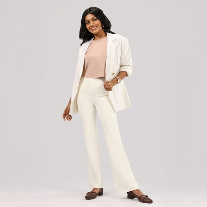 BlissClub Ultimate Flare Pants for Women Upto 54 ft | Ribbed Waistband, 4 Pockets | High Waist Trousers and Formal Pants for Of