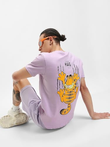 Bewakoof X Official Garfield Merchandise MenS Hug It Out Graphic Print 100% Cotton T-Shirt- Regular Fit, Round Neck, Half Sleev