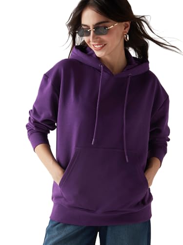 Bewakoof WomenS Solid Oversized Fit Full Sleeve Fleece Blend Hoodies_640994_Purple_3Xl