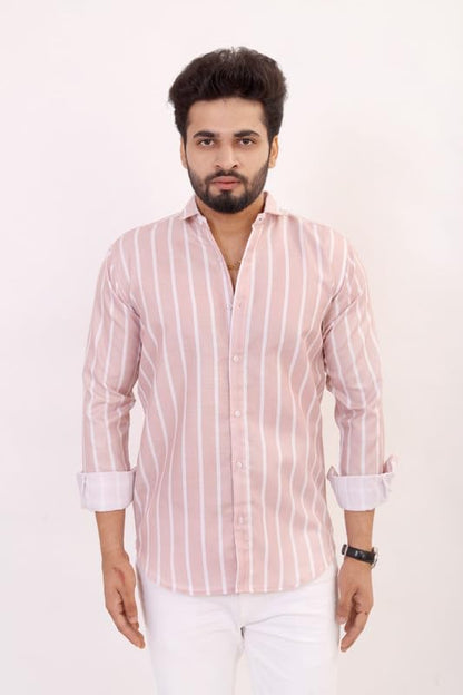 Brown Culture MenS Cotton Blend Striped Print Shirt With Spread Collared Full Sleeves Standard Length And Button Down Closure T