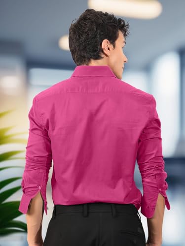 Pinkmint Mens Long Sleeve Button Down Pink Shirt for Men Collared Casual Formal Soild Shirt