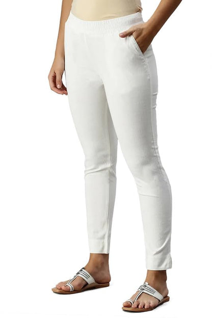 Soch Womens Off-White Viscose Solid Ankle Length Pant