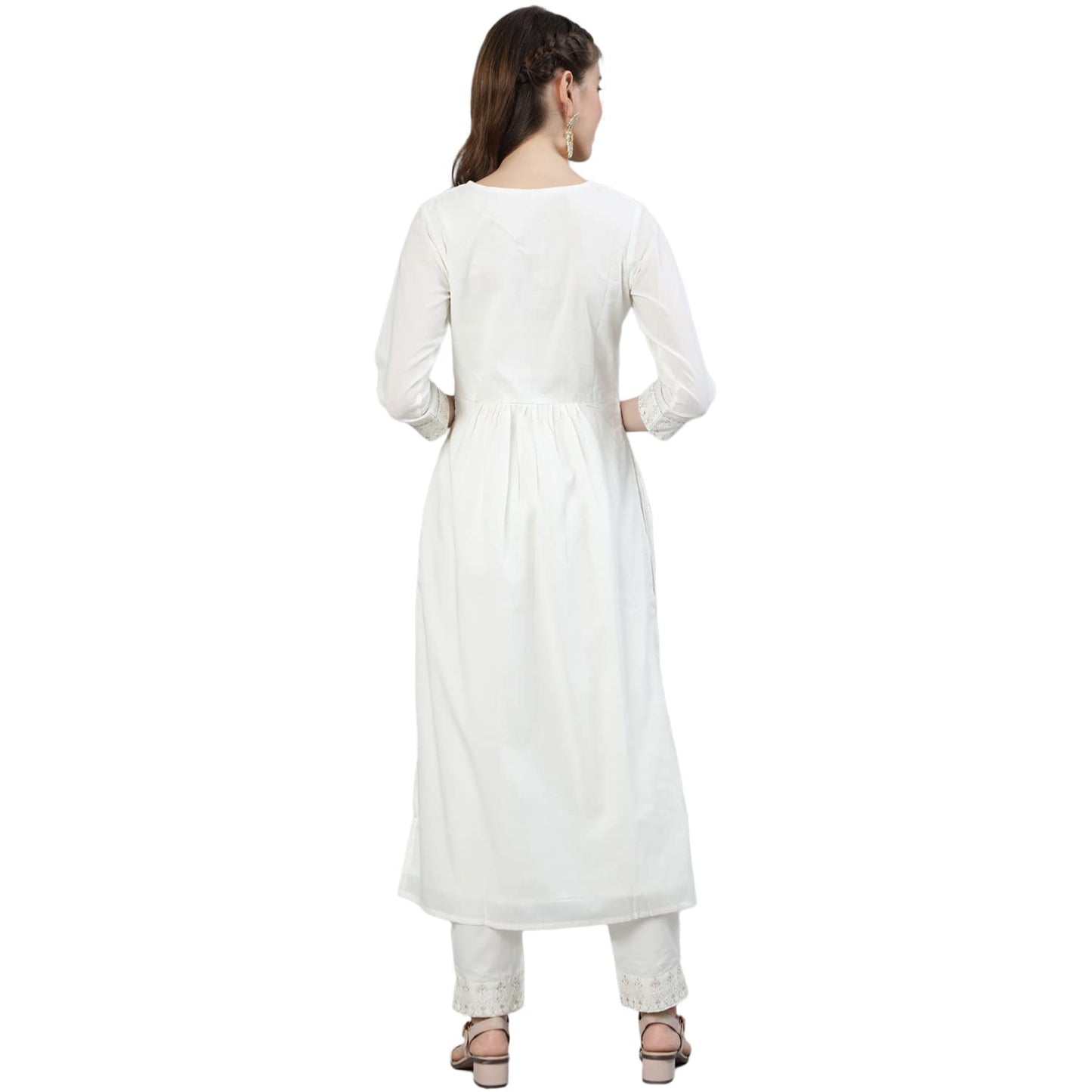 Ishin WomenS Off White Zari Embroidered High Slit Kurta Set With Trouser