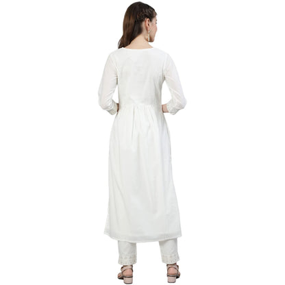 Ishin WomenS Off White Zari Embroidered High Slit Kurta Set With Trouser