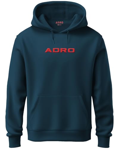 ADRO Mens Hoodies with Hail The Dragon Puff Backside Printed, 100% Cotton 340GSM. (H23-M-DRA-SB_Teal)