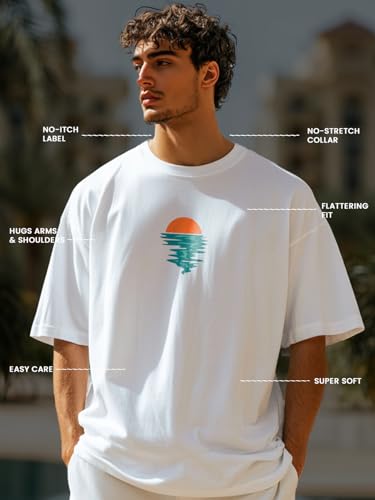 Nobero MenS Graphic Print Oversized Fit T-Shirt (1M-Twrt-C1018-Bl_Flag-White