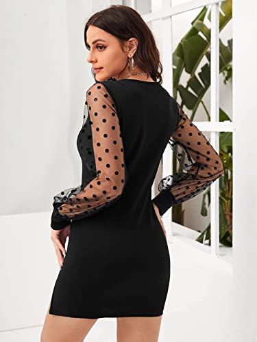 Greciilooks Dresses For Women || Lycra Plain Short Dress || Bodycon Dress || Polka Dot Long Net Puff Sleeves || Pencil Dress For