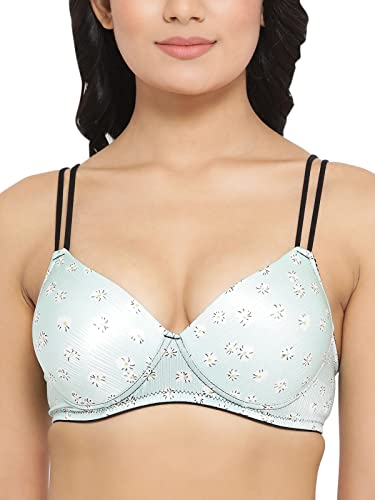Clovia Womens Lightly Padded Non-Wired Floral Print T-Shirt (BR1789R11_Green_34C)