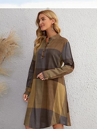 Greciilooks Western Dress For Women| Color Block Tunic Dress| Shirt Collar Half Button Western Dress| Long Slleve Dress| Best Gi