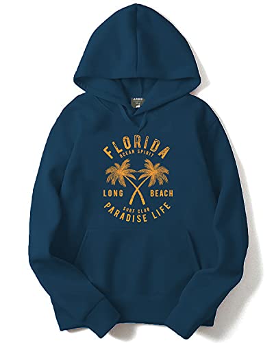 ADRO Men's Cotton Neck Hooded Sweatshirt (H21-M-FLL-SB_Teal_XL)