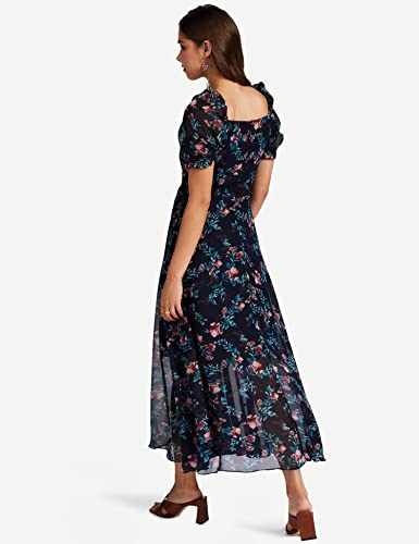 Rare Women'S Georgette Fit And Flare Maxi Casual Dress (Ep6218_Blue)