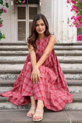 ANNI DESIGNER Women's Rayon Viscose Chex Printed A-Line Kurta