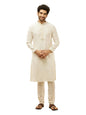 Manyavar Mens Warm White Art Silk Printed Kurta Pyjama Set