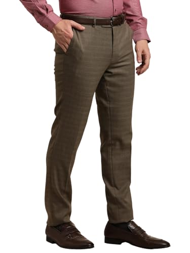 Turtle Men Poly Viscose Stretch Slim Fit Brown Formal Trouser