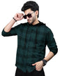 EyeBolger Mens Checkered Hooded Neck Full Sleeve T-Shirt Teal Blue Black