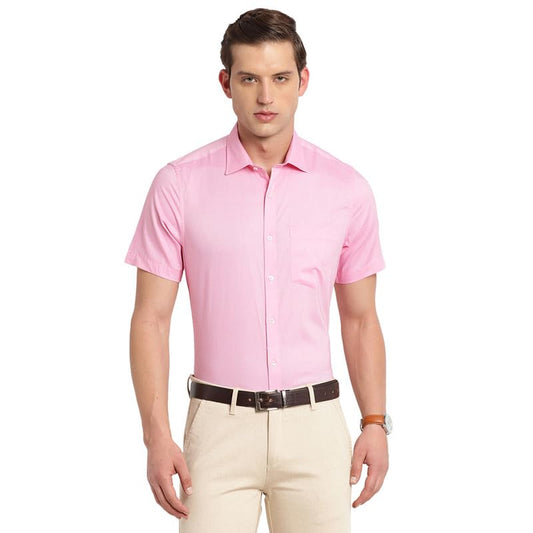 Turtle Men Cotton Solid Regular Fit Half Sleeve Formal Shirts Pink