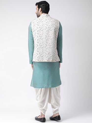 Men Multi Coloured Printed Cotton Blend Kurta Jacket Dhoti Set With Kantha Print