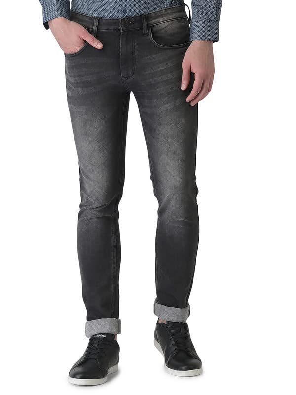 Turtle Men Dark Grey Narrow Fit Solid Jeans