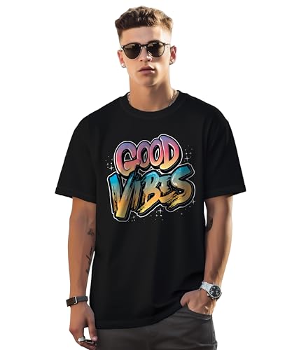 Peppyzone Mens Oversized Fit T-Shirt (PZ-OST-Trendy1620_Black3