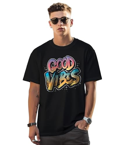Peppyzone Mens Oversized Fit T-Shirt (PZ-OST-Trendy1620_Black3