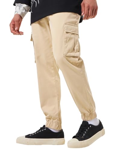 Bewakoof Mens Solid Oversized Fit Cotton Blend Cargo Trousers_ 620441 Beige_ 30