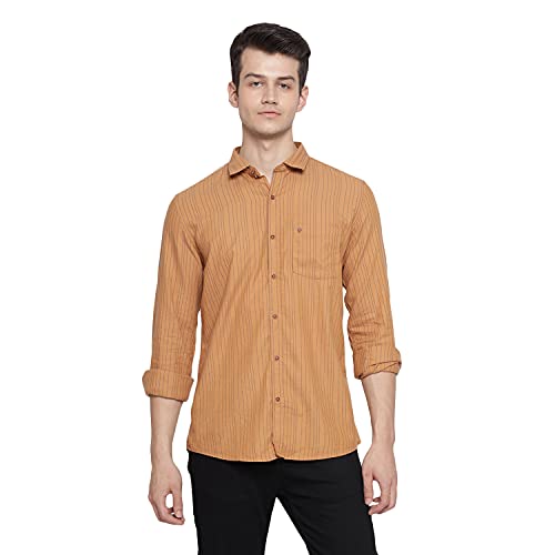 Turtle Men Orange Cotton Striped Slim Fit Casual Shirts