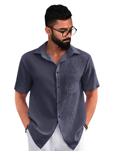 PinkMint Popcorn Shirt for Men ll Textured Shirts for Men ll Stylish Half Sleeve Shirt ll Goa Wear ll Regular Fit Shirt Light Pu