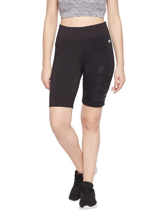Clovia Womens Snug Fit Mid-Rise Active Shorts (AB0055A13_Black_S)