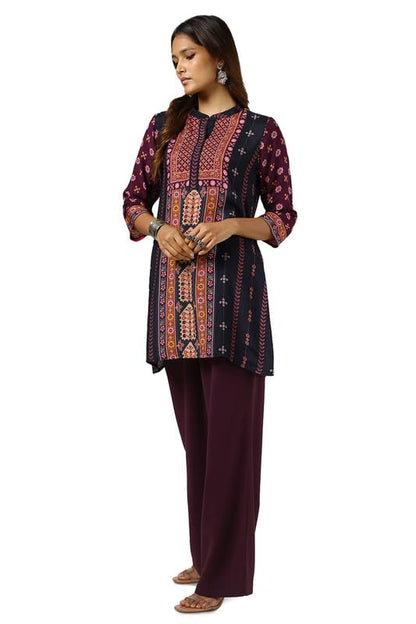 Soch Womens Black Viscose Muslin Ethnic Motifs Tunic