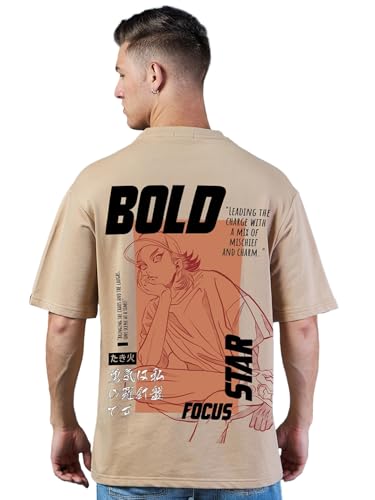 Bewakoof Heavy Duty 1.0 MenS Graphic Print Oversized Fit Half Sleeve Round Neck Polycotton T-Shirt_636435_Brown_M