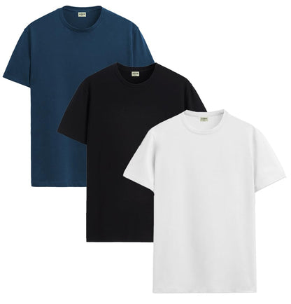 ADRO Mens Solid Regular Fit T-Shirt (RCM3-PLN-SB-BL-WH_Teal,Black,White